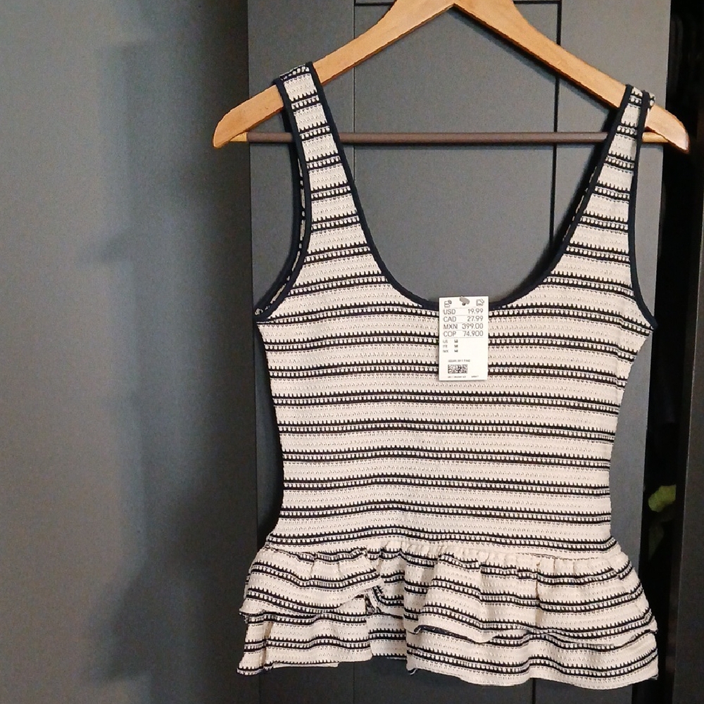 H&M Black and White Fitted Peplum Tank Top